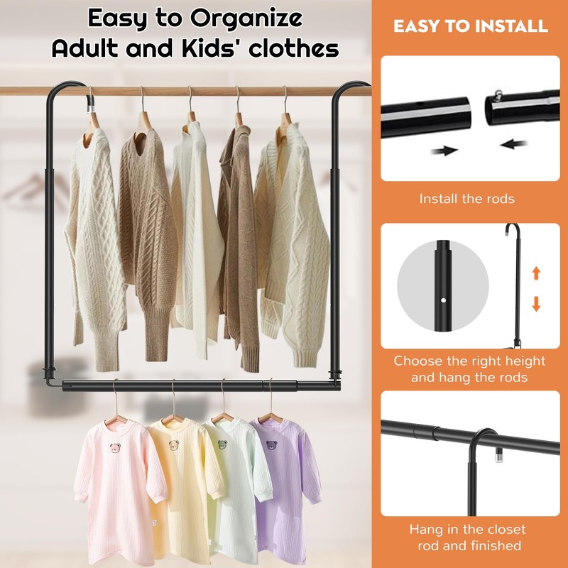 Hanging Closet Rod Adjustable Width Height Closet Rods For Hanging