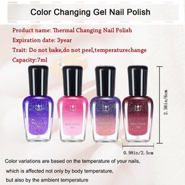 Rowcay 4 Pcs Color Changing Nail Polish Set, Classic Colors Quick Dry Nail Polish Kit 0.24 oz Finger Nail Polish Pack Glossy Toenail Polish, Nail Polish for Women and Girls