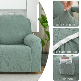 KELUINA 2024 New Jacquard Recliner Chair Covers, Stretch Polyester Spandex Recliner Cover, Reclining Sofa Cover with Elastic Side Pocket, Armchair Cover (Matcha Green,1 Seater)