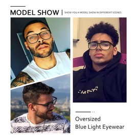 SHEEN KELLY TR90 Blue Light Oversized Safety Glasses Men Women Square Computer Glasses Reduces Eye Fatigue, 001