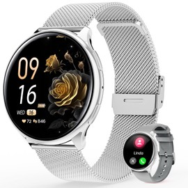 RifePhi Smartwatch Damen, 1.39" Touchscreen Fitnessuhr mit Telefonfunktion & Blutdruckmessung, SpO2, 24/7 Herzfrequenz & Schlafanalyse, 120 Sportmodi, Schrittzähler (Silber)