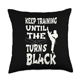 Girl Karate Teachers Karate Coaches Instructors Keep Training Until The Belt Turns Black Karate Sports Lover Throw Pillow, 18x18, Multicolor