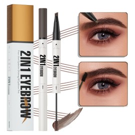 MOLAKS 2-in-1 Eyebrow Pencil & Tinted Brow Gel - Dual-Ended Microblading Pen with 4-Fork Tip, Waterproof, Smudge-Proof for Natural Hair-Like Brows, Long Lasting 24H (Dark Brwon)