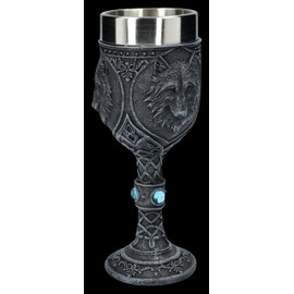 Figuren Shop GmbH Gothic goblet - night wolf with blue gemstones | hand painted fantasy