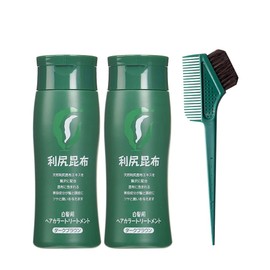 Rishiri Hair Color Treatment (Dark Brown), 7.1 oz (200 g), Set of 2 + Color Care Exclusive Horse Hair Brush & Comb