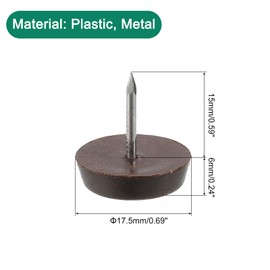 sourcing map Nail on Furniture Glides, 50pcs 17.5mm Plastic Furniture Feet Sliders Chair Leg Floor Protectors for Wooden Furniture, Brown