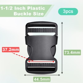 3pcs 1-1/2" Plastic Buckles for Strap Replacement, Quick Side Release Buckles Outdoor Camping Backpack Clip Buckle Clips for Dog Collar Nylon Webbing Belt Buckle Dual Adjustable Black