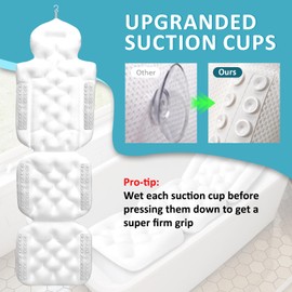 Luxury Full Body Bath Pillow for Bathtub, Bath Pillows for Tub with Mesh Laundry Bag & Non-Slip Suction Cups, Cushion for Bathtub Headrest Neck Back Support - 5D Air Mesh & Quick Drying | White