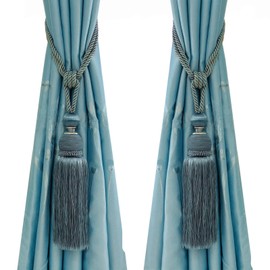 Selling Wonderful Curtain Holdbacks Curtains Tiebacks Home Decorative Braided Buckle Fastener Accessories Window Drapery Ball Tassels Tiebacks, Set of 2 (Gray Blue)