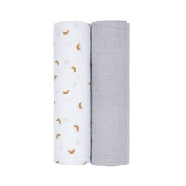 Lässig Baby Swaddle Blanket Burp Blanket Muslin Cotton Soft Pack of 2 120 x 120 cm blue