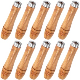 HINZIC 10Pcs Wooden File Handles with Metal Collars, Medium Wooden Handle for 6"-8" Files Screwdriver Hand Drill File Handle