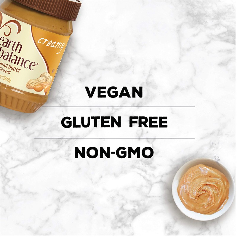 Earth Balance Creamy Peanut Butter and Flaxseed Spread, Vegan and