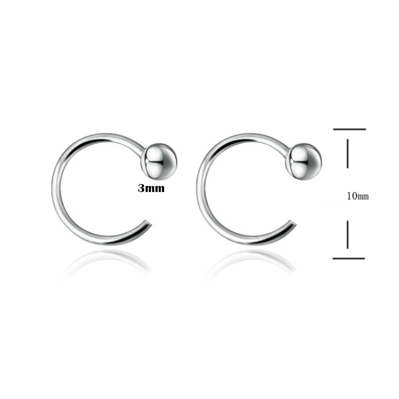 2Pcs Solid 925 Sterling Silver Ball Huggie Hoop Earrings Nose