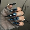 Dark Blue Almond Tip Press on Nails Extra Long Black