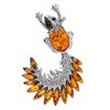 Squirrel Silver Brooch Pin/Clip in Orange Amber for Women -