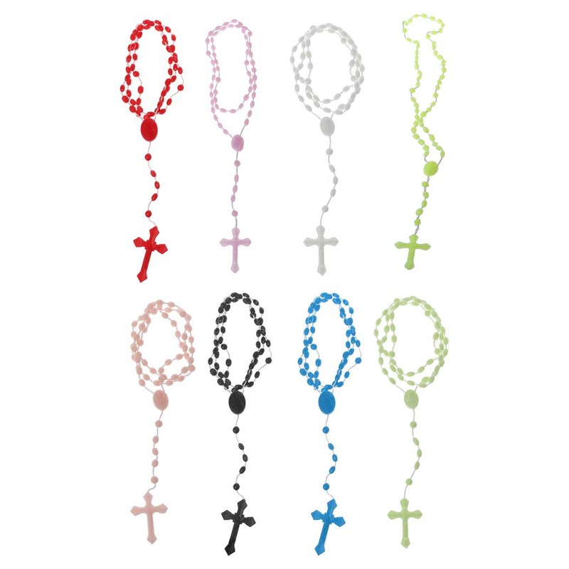 angwang Rosary Necklace,Plastic Rosary Beads Luminous Necklace Catholicism Prayer Religious