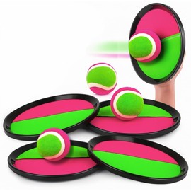 Toss and Catch Ball Game Set, 4 Paddles & 4 Balls, Outdoor Beach & Garden Toys for Kids Ages 3+ & Family, Fun Sticky Ball Catch Game for Hand-Eye Coordination & Activities