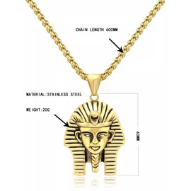 JAJAFOOK Men's Stainless Steel Egyptian Pharaoh Pendant for Punk Biker Vintage Gold Plated Necklace