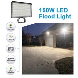 SZGMJIA 150W LED Outdoor LED Flood Light, 21000LM 1500W Equivalent, AC100-277V 5000K Daylight IP65 Waterproof Outdoor Sercurity Light for Landscape/Parking Lot