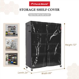 Porch Shield Storage Shelf Cover for Wire Rack - Dustproof Shelving Unit Cover with Front Transparent 60" x 24" x 72" Grey