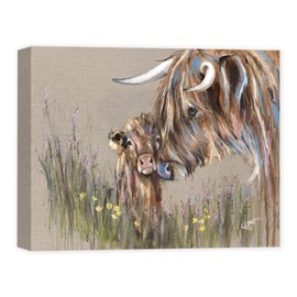 Artko Highland Cows Canvas Print Wall Art - Animal Themed Home Decor - Louise Luton Artwork - Ready to Hang 'Heather and Buttercup' Painting - 30 x 40cm