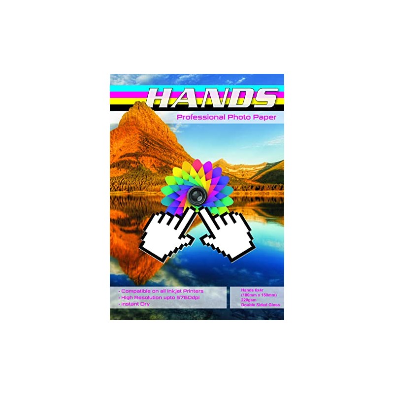 100 Sheets Hands Professional 6x4 220gsm Double Sided Gloss Photo