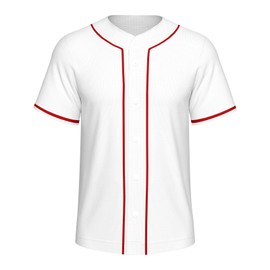 Lalkllo Men Baseball Jersey Solid Shirts Plain Casual Button Down Short Sleeves T-Shirt Sports Uniform XXL White-Red