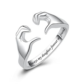 Fookduoduo Hug Rings for Women Sterling Silver Adjustable Love Ring Always with You Jewelry Rings Couples Bands Hugging Ring for Women Teen (Always my daughter forever my friend)