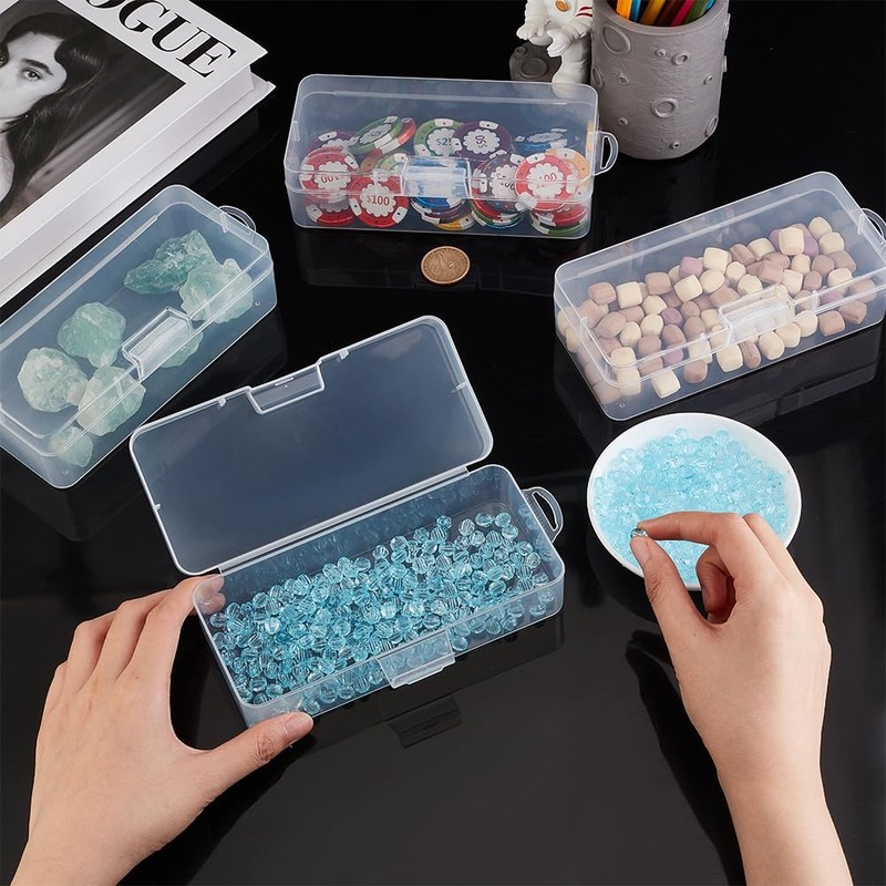 BENECREAT 4 Packs Rectangle Plastic Container Box, 18x7.5x4.7cm Clear Storage