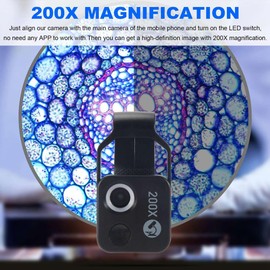Aswalling 200X Magnification Microscope Lens Mobile LED Light Micro-Type Pocket Macro Lens for iOS Android All Smartphones,Black