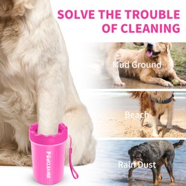 Comotech Dog Paw Cleaner, Pet Foot Washer - Quickly Clean a Muddy Paw, Soft Silicone Bristles, Suitable for Small, Medium, Large Breed Dogs, Pink (with 3 Absorbent Towel)
