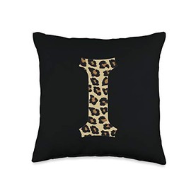 SqueakyRicardo Animal Print Leopard Cheetah Print Letter I Initial Rustic Monogram Gift Throw Pillow, 16x16, Multicolor