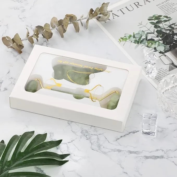 Rodillo Masaje Facial Gua Sha De Jade Antienvejecimiento Kit
