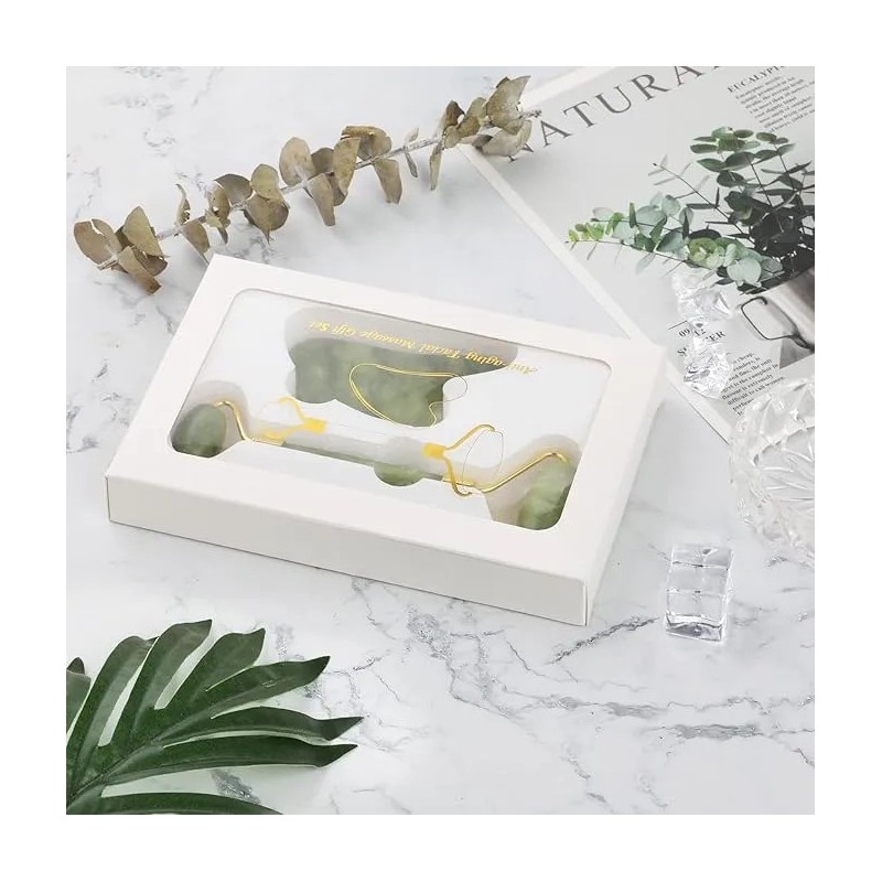 Rodillo Masaje Facial Gua Sha De Jade Antienvejecimiento Kit