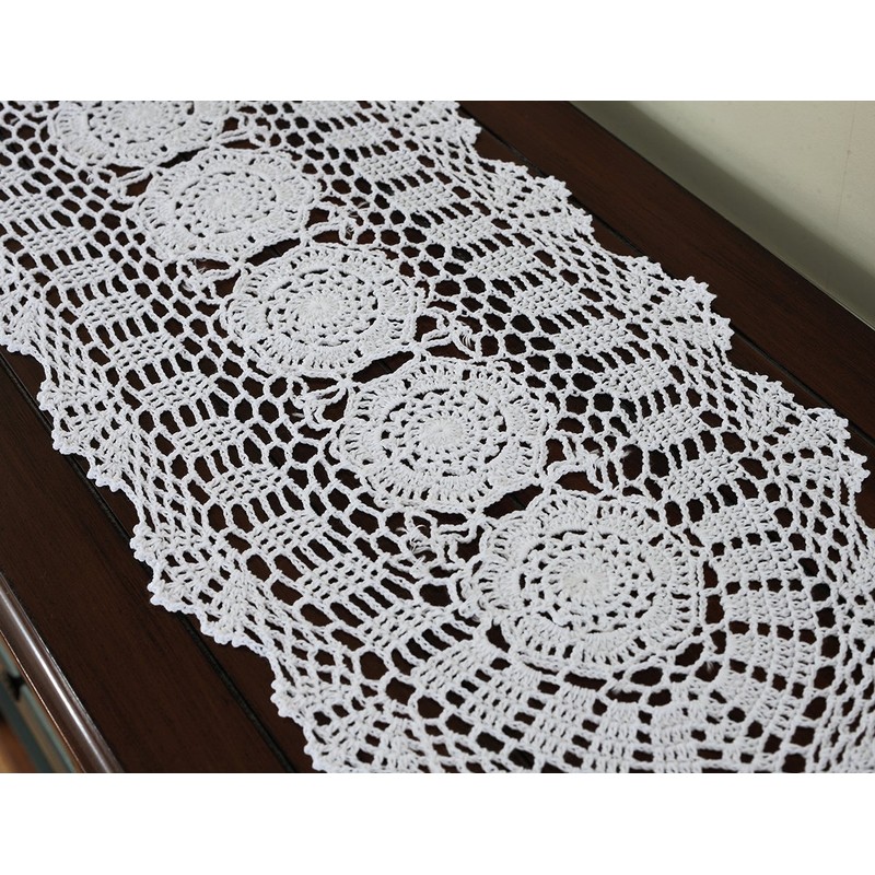 gracebuy White 12x35 Inch Rectangle HANDMADE Cotton Crochet Lace Table