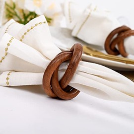 ALPHA Living HOME - Juego de 12 servilleteros decorativos de madera, hecho a mano con tres anillos para decoración de mesa para cenar elegante, bodas, fiestas, hogar, regalos, uso diario (café)