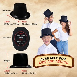 Dress Up America Black Top Hat for Kids & Adults – Formal Tuxedo Hat with Trim – Magician Butler Gentleman Costume Accessory