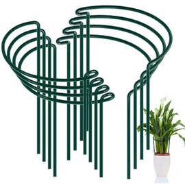 FEED GARDEN 8 Pack Plant Support Stakes, Peony Cages and Supports, Metal Garden Plant Stake(10" Wide x 24" High) Green Half Round Plant Support Rings for Outdoor Indoor Plants, Tomato, Hydrangea