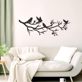 Zzbakress Black Birds Wall Art Metal Birds Wall Decor Cute Birds on Branch Wall Decor for Home Black Metal Tree with Birds Outdoor Hanging Wall Decor for Living Room Garden Yard Patio (Medium)
