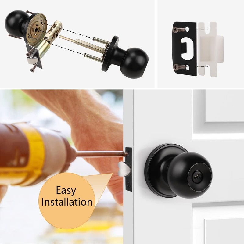 Probrico Flat Black Ball Privacy Door Knobs, Interior Bedroom Bathroom