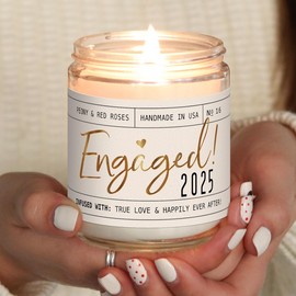 Engagement Gifts for Couples: 'Engaged 2025' Candle with Peony & Rose Bouquet | 50-Hour Burn | Made in USA