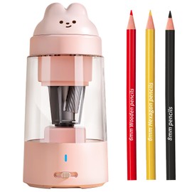 Zmol Electric Pencil Sharpener, Pink Bunny Pencil Sharpener for Colored Pencils, Auto in & Out，Fully Automatic Rechargeable Pencil Sharpener for No.2/Colored Pencils(6-8mm), Classroom/Office/Home