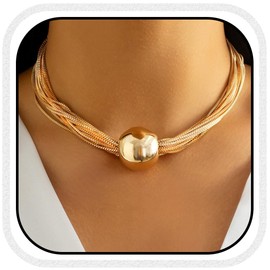 Brishow Gold Chunky Bead Choker Punk Statement Chain Necklace Jewelry for Women (Gold)
