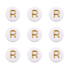 Cheriswelry 50g/360pcs Flat Round Letter Alphabet Beads with Gold Letter R Acrylic Disc Coin Pony Bead Spacers for Jewelry Kandi Bracelet Necklace Keychain Making 7mm
