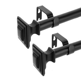 VOIIY 2 Pack Curtain Rods for Windows 28 to 48 Inch(2.3-4 Feet),1" Diameter Black Drapery Rods with Square Finials,Size:18-45 Inch,Matte Black