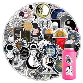 60 PCS Sun and Moon Planet Stickers,Black Aesthetic Astronomy Celestial Decals for Water Bottle Laptop Scrapbook Gift for Boys Girls Teens