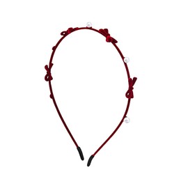 Red Bowknot Headband with Pearl Headpiece for Women Girls Bow Head Band for Girls Pearl Hair Decorations Women Wedding Party Prom