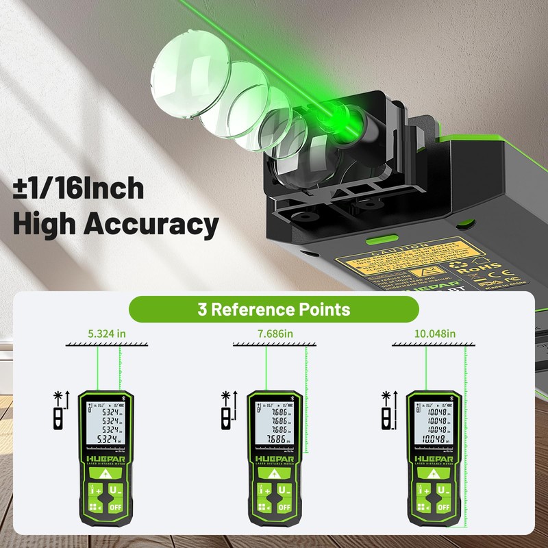 Huepar 330Ft Green Laser Measurement Tool with APP Control, Rechargeable
