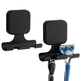 TAILI Powerful Suction Cup Razor Holder 2 Pack, Stylish 304 Stainless Steel Bathroom Suction Hooks for Towel, Loofah, Bathrobe, Shaver Holder for Shower Wall, Easy to Install and Reuse, Black