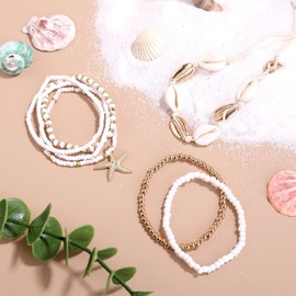 CYWQ 7 Pieces Summer Beach Bracelets for Women Boho Multilayer Beads Shell Starfish Surfer Bracelets Set Holiday Jewelry Accessories Gifts
